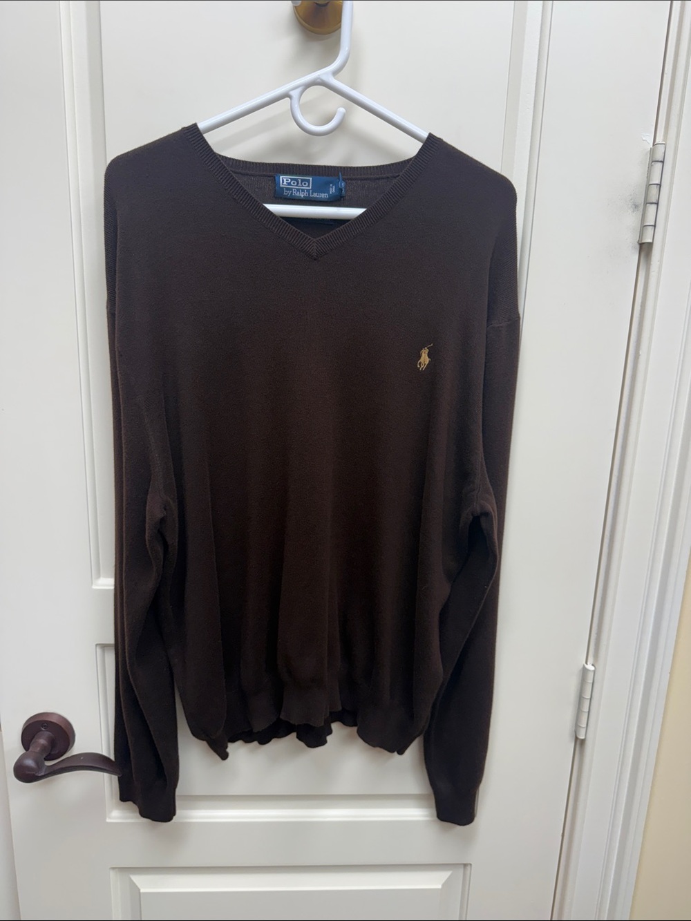 Polo by Ralph Lauren Dark Brown V-Neck Sweater with Navy Label
